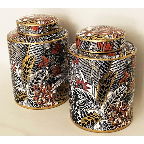 400 - GINGER JARS, a pair, glazed ceramic, 30cm high, 20cm diameter, foliate design. (2)