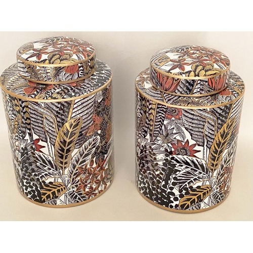 400 - GINGER JARS, a pair, glazed ceramic, 30cm high, 20cm diameter, foliate design. (2)