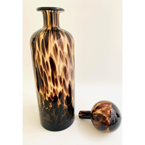 402 - DECANTERS, a pair, 40cm high, 10cm diameter, Murano style tortoiseshell glass. (2)