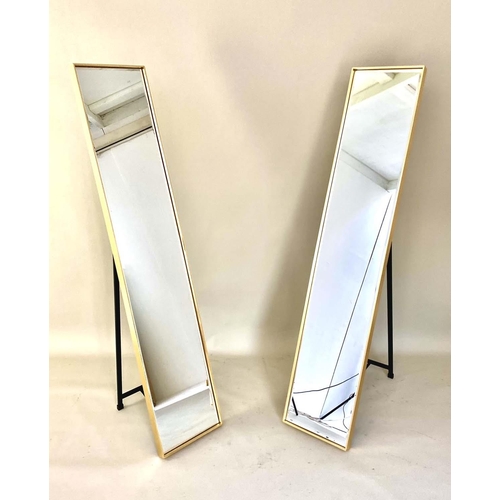 403 - DRESSING MIRRORS, a pair, free standing, gilt frames, 152cm high, 30cm wide. (2)