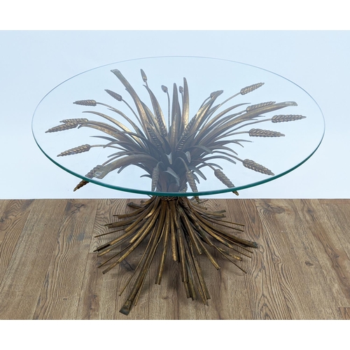 415 - MAISON JANSEN STYLE LOW TABLE, wheat sheaf design, gilt metal and glass.