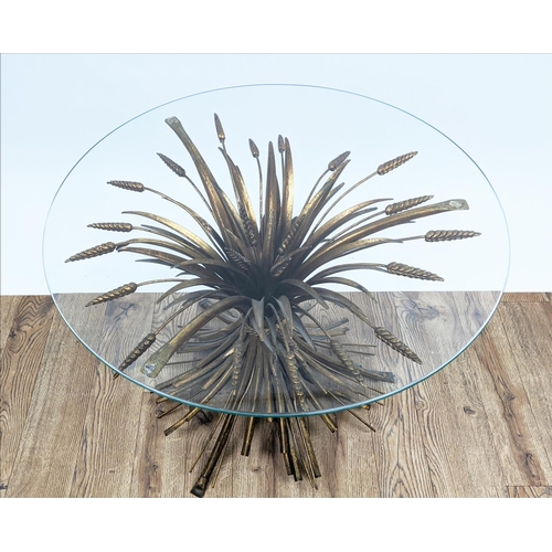 415 - MAISON JANSEN STYLE LOW TABLE, wheat sheaf design, gilt metal and glass.