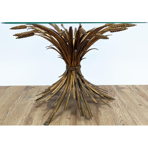 415 - MAISON JANSEN STYLE LOW TABLE, wheat sheaf design, gilt metal and glass.