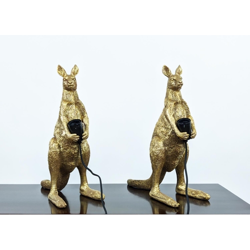 430 - KANGAROO TABLE LAMPS, 47cm high, a pair, gilt resin. (2)