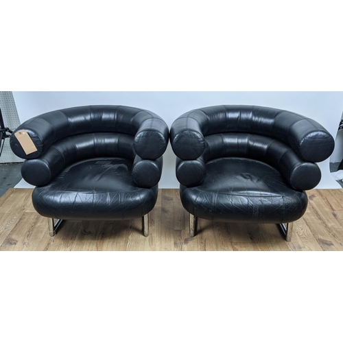 432 - AFTER EILEEN GRAY BIBENDUM STYLE CHAIRS, a pair, each 90cm x 72cm H. (2)