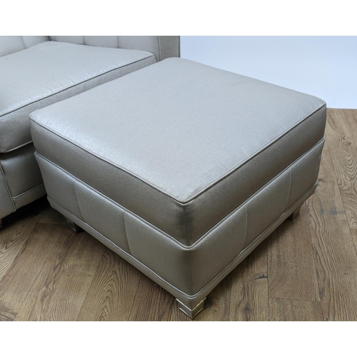 446 - ARMCHAIR, 86cm x 81cm H, in a silvery fabric with matching footstool. (2)