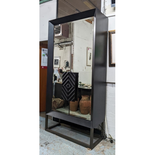 451 - COCKTAIL CABINET, with a pair of antiqued doors mirrored, 11cm x 48cm x 228cm H.