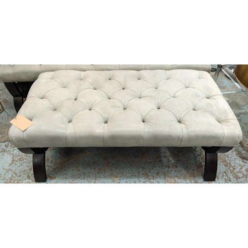 453 - FOOTSTOOL, grey buttoned soft leather top, 122cm x 82cm x 50cm H.