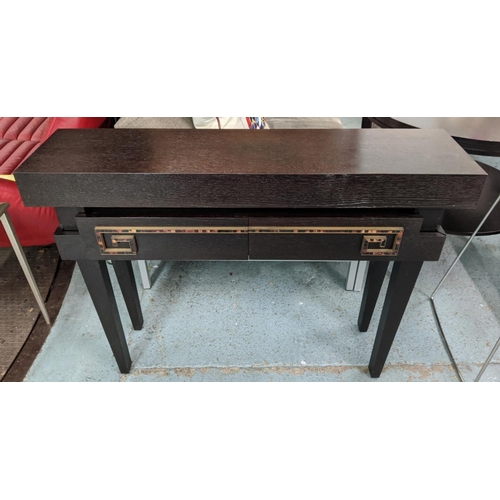 455 - CONSOLE TABLE, with two drawers, 30cm x 87cm H x 120cm L.