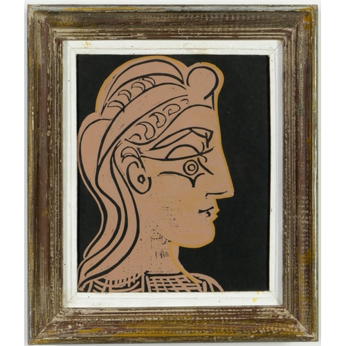 58 - PABLO PICASSO, Jaqueline, linocut 1962, vintage French Montparnasse frame, 37.5cm x 27cm.