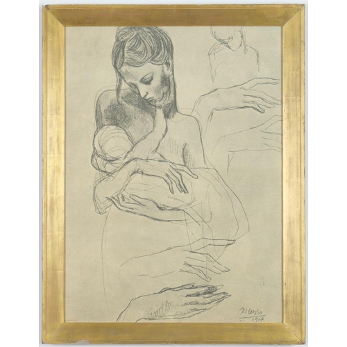 68 - AFTER PABLO PICASSO, Mother and Child, quadrichrome on linen, signed in the plate, 37.5cm x 27cm.