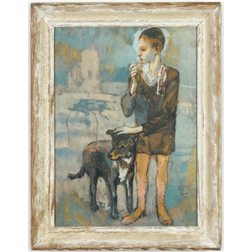 73 - AFTER PABLO PICASSO, Boy with dog, o ff set lithograph, vintage French frame.