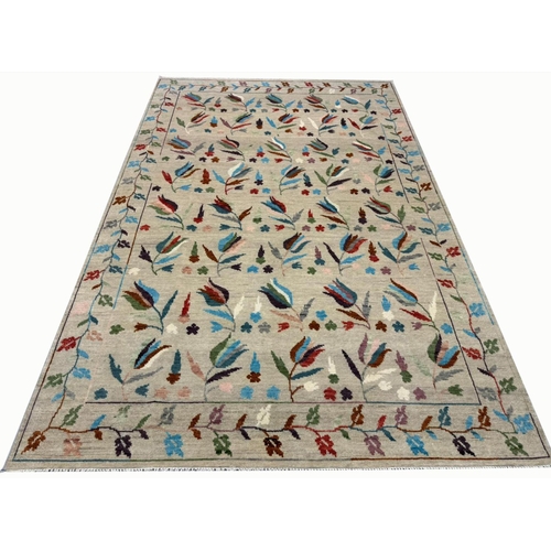 81 - FINE SUZANI TULIP DESIGN CARPET, 309cm x 203cm.