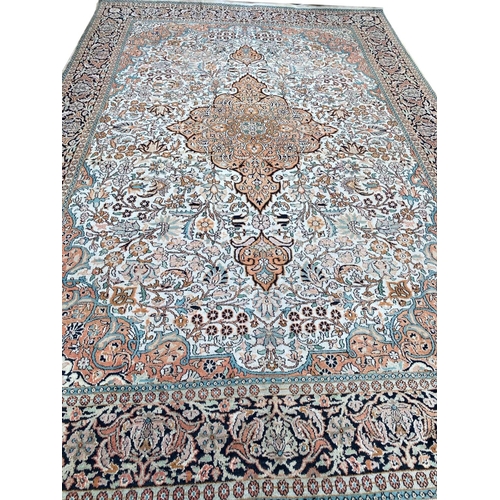 83 - FINE PURE SILK HEREKE DESIGN CARPET, 280cm x 190cm.