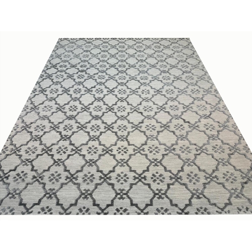 84 - FINE CONTEMPORARY SILK AND WOOL CARPET, 300cm x 240cm, Moroccan lattice design.