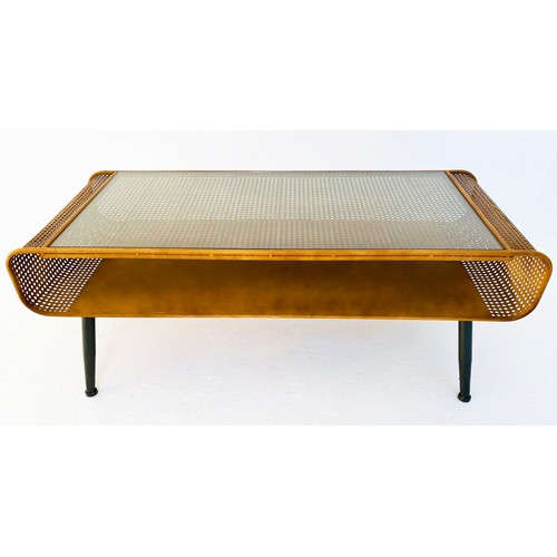 379 - LOW TABLE, 44cm high, 120cm wide, 50cm deep, 1960s Danish style design, faux rattan design, glass to... 