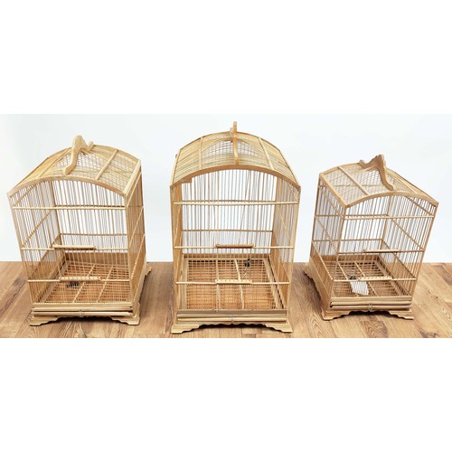 383 - BIRD CAGES, a graduated set of three, largest 47cm W x 47cm D x 80cm H. (3)