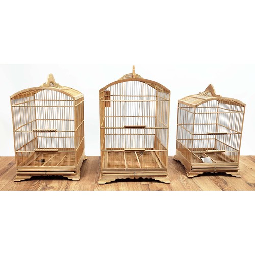 383 - BIRD CAGES, a graduated set of three, largest 47cm W x 47cm D x 80cm H. (3)