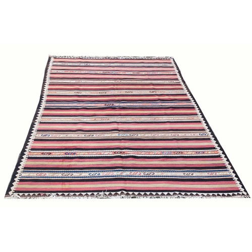 105 - A QASHQAI STRIPED KELIM RUG, 335cm L x 175cm W.