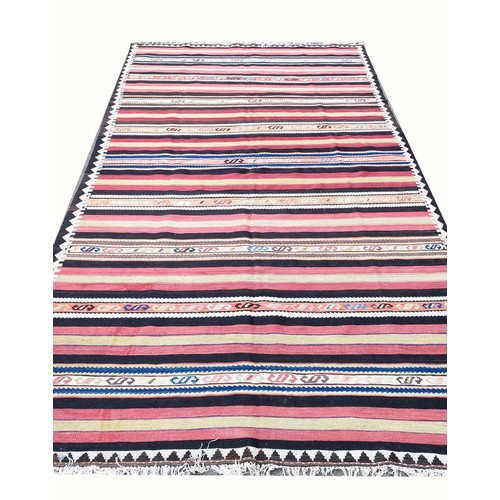 105 - A QASHQAI STRIPED KELIM RUG, 335cm L x 175cm W.