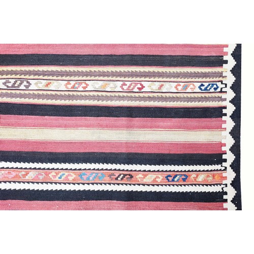 105 - A QASHQAI STRIPED KELIM RUG, 335cm L x 175cm W.