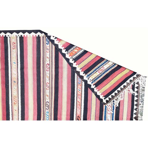 105 - A QASHQAI STRIPED KELIM RUG, 335cm L x 175cm W.