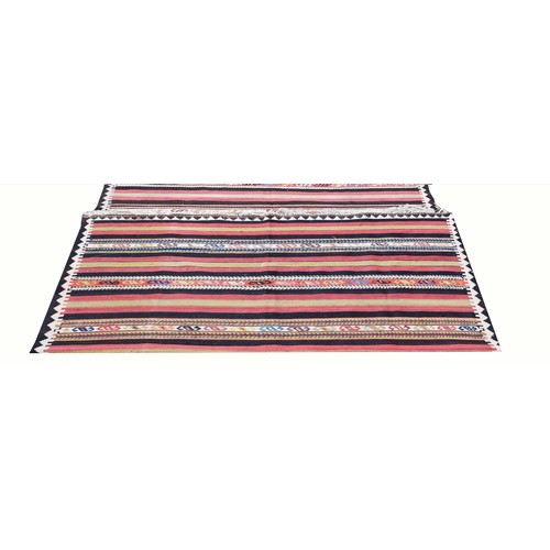 105 - A QASHQAI STRIPED KELIM RUG, 335cm L x 175cm W.