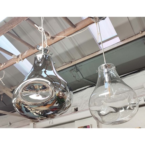 426 - CEILING PENDANT LIGHTS, 35cm high, two similar, one silvered glass, the other clear glass. (2)