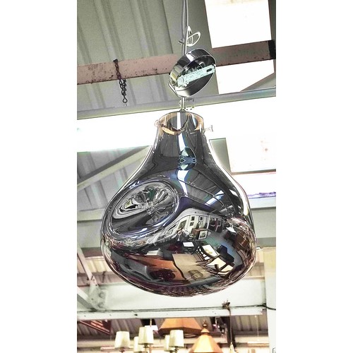 426 - CEILING PENDANT LIGHTS, 35cm high, two similar, one silvered glass, the other clear glass. (2)