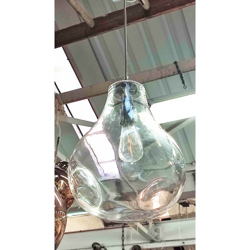 426 - CEILING PENDANT LIGHTS, 35cm high, two similar, one silvered glass, the other clear glass. (2)