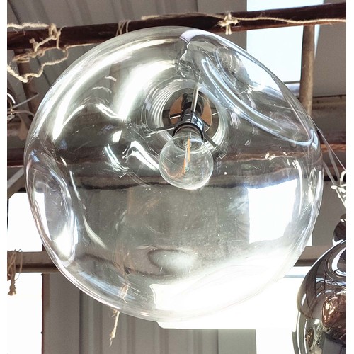 426 - CEILING PENDANT LIGHTS, 35cm high, two similar, one silvered glass, the other clear glass. (2)