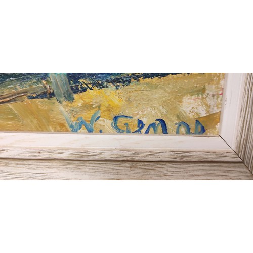 37 - WILLIAM GENGE, 'Mykonos, Mikri Venetia', oil on board, 41cm x 120cm, signed label verso, framed.