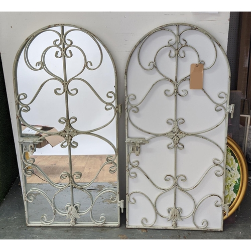 417 - ARCHITECTURAL GARDEN WALL MIRROR, gated design, and another with mirror lacking, 116cm x 58cm approx... 