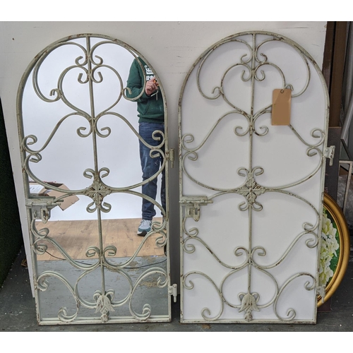 417 - ARCHITECTURAL GARDEN WALL MIRROR, gated design, and another with mirror lacking, 116cm x 58cm approx... 