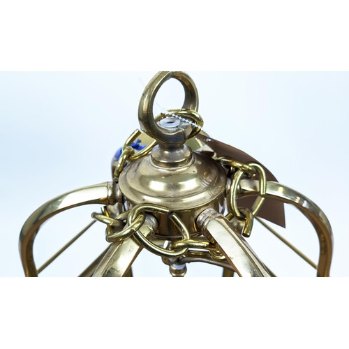 449 - HANGING LANTERN, Victorian style, hexagonal shaped, brass frame and bevelled glass panes, 80cm high,... 