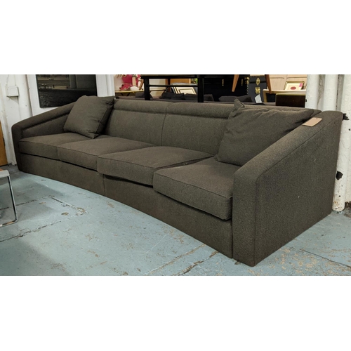 459 - SOFA, 340cm W, contemporary concave design, grey boucle fabric upholstered.