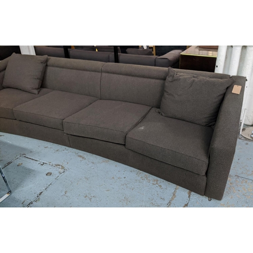 459 - SOFA, 340cm W, contemporary concave design, grey boucle fabric upholstered.