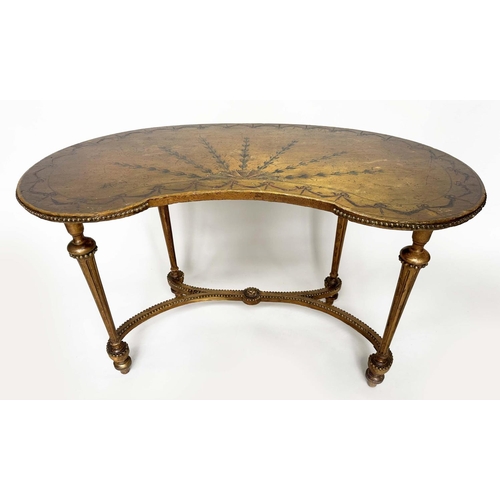 118 - SIDE TABLE, late 19th century French kidney shaped giltwood and painted with conforming stretcher su... 