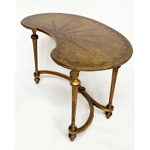 118 - SIDE TABLE, late 19th century French kidney shaped giltwood and painted with conforming stretcher su... 