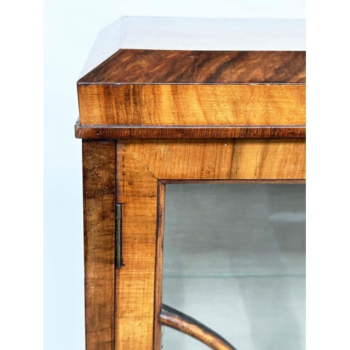 120 - ART DECO DISPLAY CASE, figured walnut with two arched glazed panelled doors enclosing glass shelves,... 