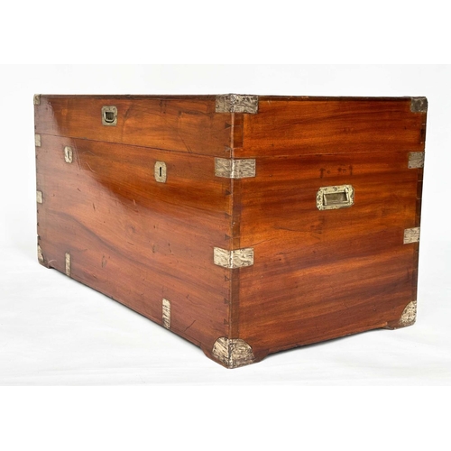 122 - TRUNK, 19th century Chinese export camphorwood and brass bound with rising lid and recessed carrying... 