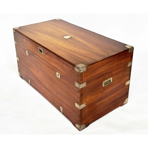 122 - TRUNK, 19th century Chinese export camphorwood and brass bound with rising lid and recessed carrying... 