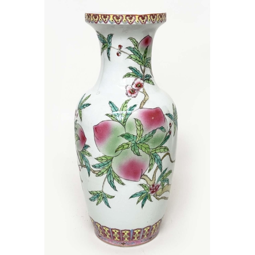 123 - TEMPLE JAR, famille rose decoration vase form together with a canton style umbrella stand, vase 47cm... 