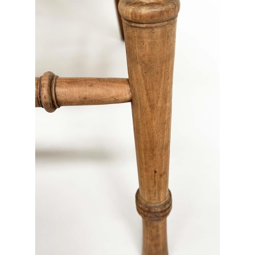 127 - HALL SEAT, early 20th century Edwardian fruitwood with turned and pierced spindle back and studded l... 