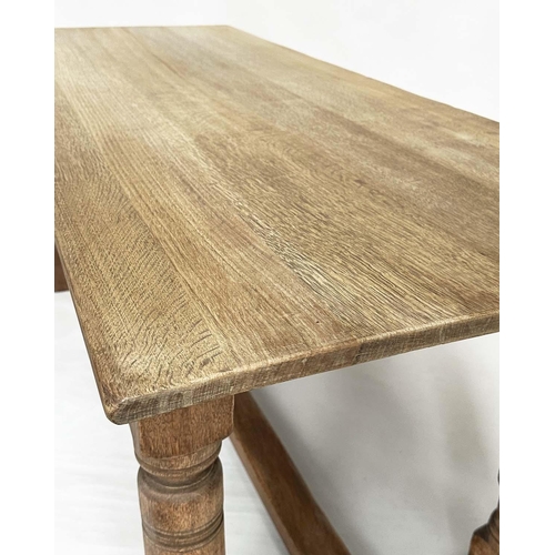 128 - REFECTORY DINING TABLE, early English style oak with turned stretchered support 183cm x 75cm H x 71c... 