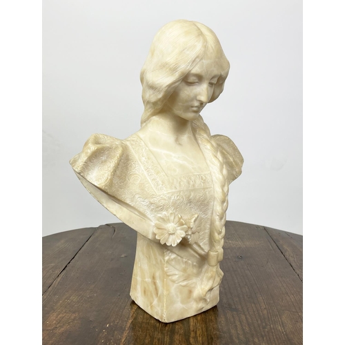 4 - BUST, Victorian alabaster of a ponytailed lady, 36cm H x 26cm.