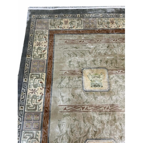 95 - CANTONESE ART DECO DESIGN SILK CARPET, 280cm x 190cm.