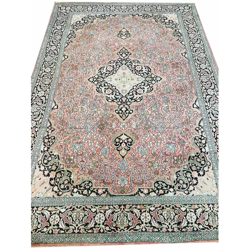 96 - FINE SILK TEHRAN DESIGN CARPET, 318cm x 215cm.