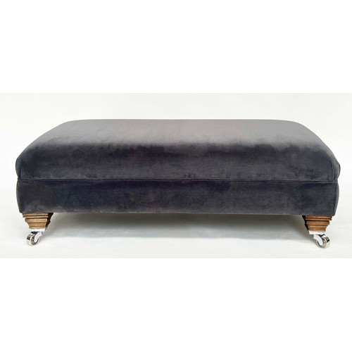 117 - HEARTH STOOL, rectangular grey piped velvet upholstered with shaped feet and castors, Edward Charles... 