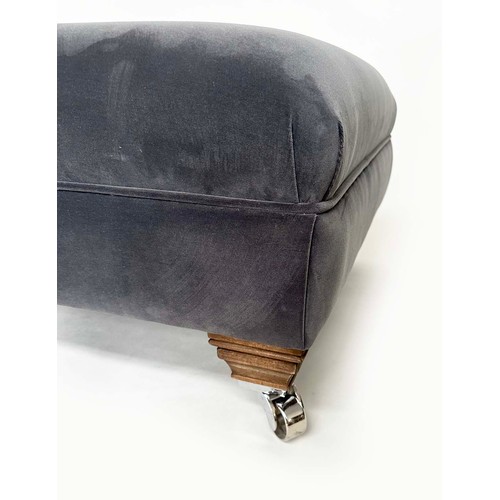 117 - HEARTH STOOL, rectangular grey piped velvet upholstered with shaped feet and castors, Edward Charles... 